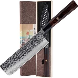 Hammered Steel Chef Knife with Dark Wood Handle